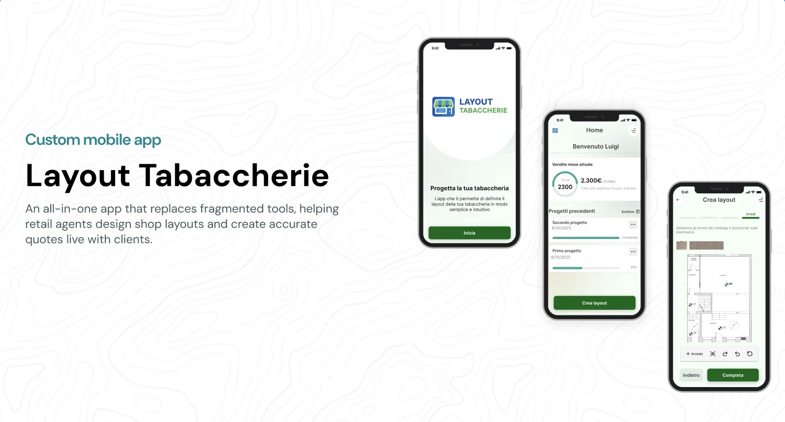 Layout Tabaccherie mobile app on three phones