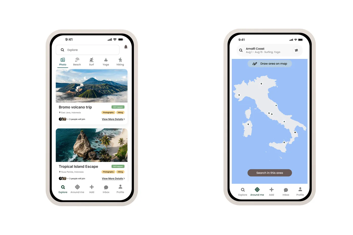 High fidelity app screens, trips and map