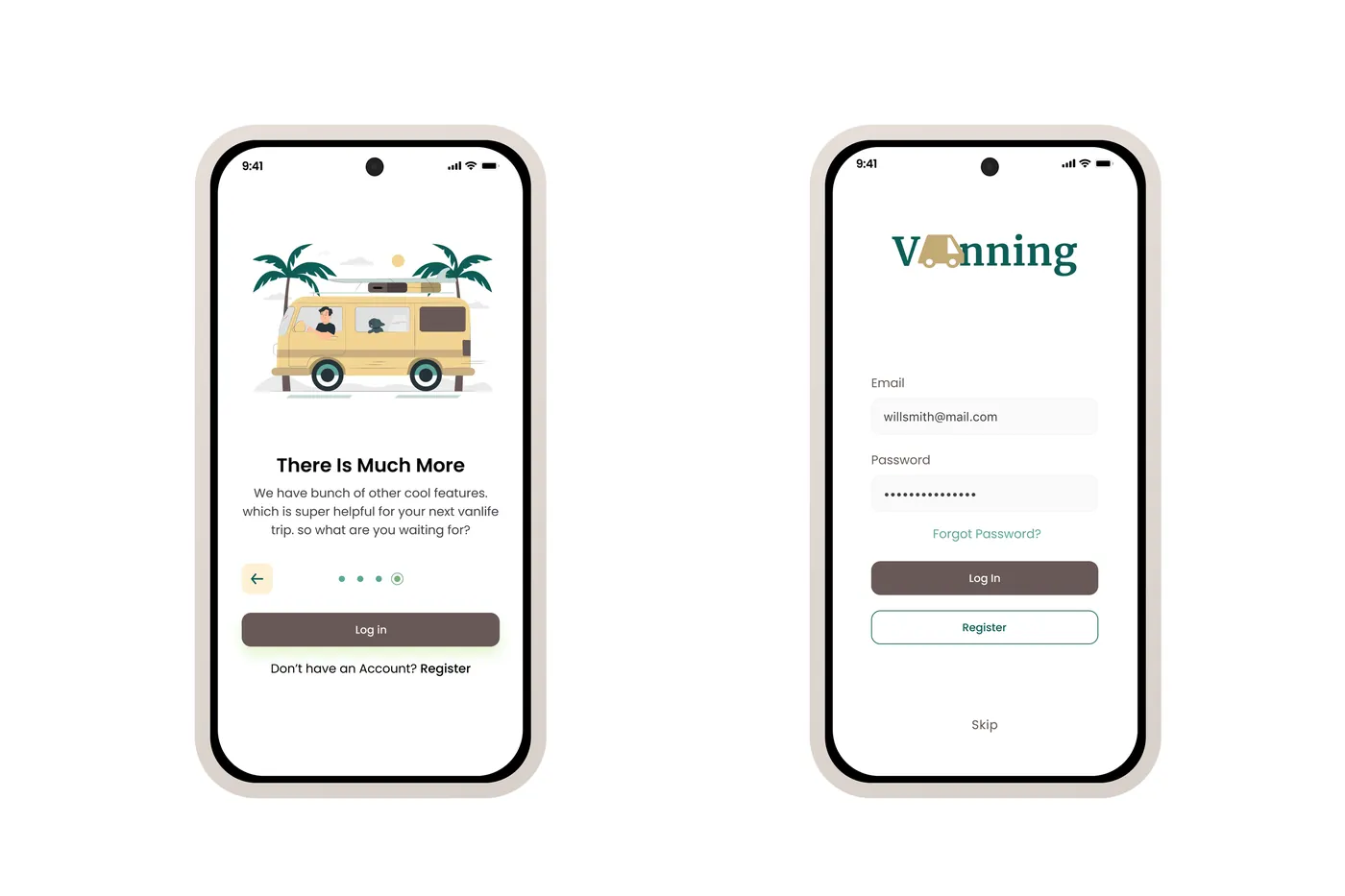 Zvanning welcome and login screens
