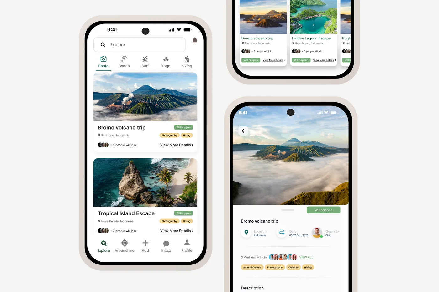 Zvanning app mockup, trips and detail